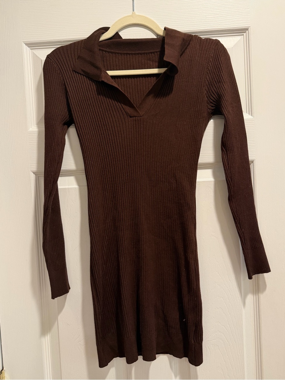 Ribbed Long Sleeve Polo sweater Dress in Brown